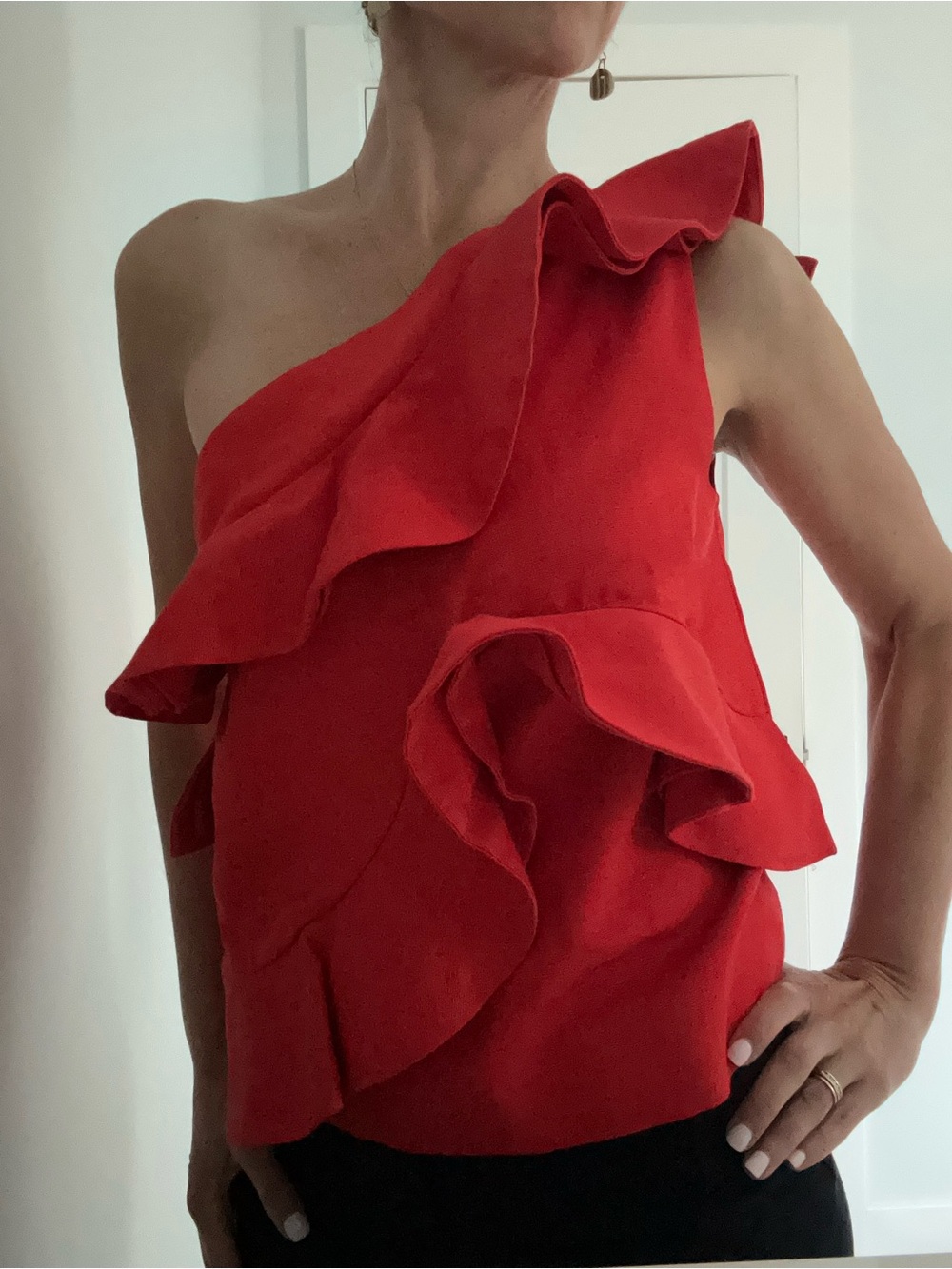 MSGM One-Shoulder Red Ruffle Top - Picture 3 of 5